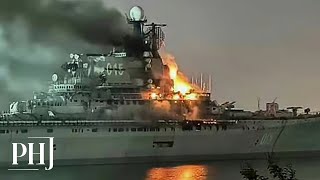 China Fire Breaks Out on Aircraft Carrier Minsk [upl. by Onnem198]