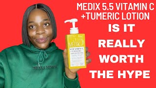 MEDIX 55 FIRMING LOTION WITH VITAMIN C AND TURMERIC  SKIN BRIGHTENING LOTION REVIEW [upl. by Akkire]