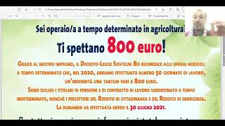 bonus lavoratori agricoli 2021 800 € per tutti [upl. by Gnilrad938]