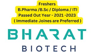 100 Openings Freshers BscBpharmITIDiploma Openings At Bharat Biotech International freshersjobs [upl. by Milone]