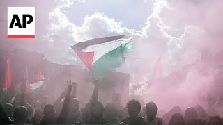 ProPalestinian demonstrators clash with police in Rome [upl. by Akinak]