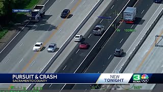 Video shows Sacramento County pursuit suspect crashing dodging highway traffic [upl. by Annohsat]