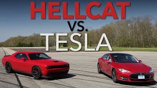 Track Science Tesla P85D vs Challenger Hellcat  Consumer Reports [upl. by Lyndsey553]