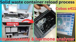 Solid waste container reload process  Cobas e411  Hitachi  medicallabtechnologysajal6903 [upl. by Yrffej]