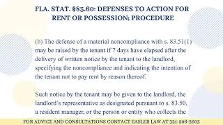 Florida Statute §8360  Defenses to Action for Rent or Possession Procedure [upl. by Warp]