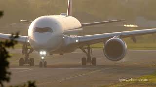 Airbus A350 of Turkish Airlines taxiing at sunrise [upl. by Ahseniuq]