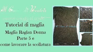 Maglia raglan ai ferri 5 di 8 Come lavorare la scollatura [upl. by Zennie]