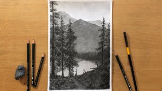 Graphite Pencil Drawing of a Lake  Landscape Drawing [upl. by Eloccin230]