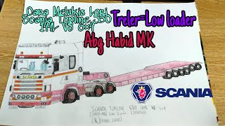 Cara Melukis Lori Scania Topline 530 144L V8 Treler Low loader Habid MK [upl. by Bible]