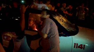 Crowd Vandalizes and Burns Taxi in Los Angeles Following Lakers Victory [upl. by Ru509]