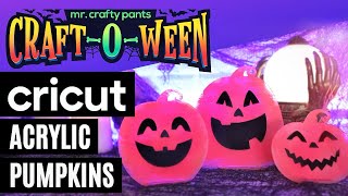 CRICUT HALLOWEEN PUMPKIN TRIO  HOW TO PUT VINYL ON ACRYLIC [upl. by Leumhs]