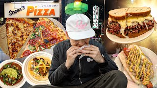 NEW YORK CITY FOOD TOUR KATZS PASTRAMI SCARRS PIZZA BACON EGG amp CHEESE LOS TACOS 1 [upl. by Jasen224]