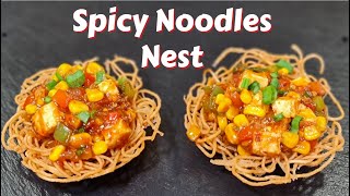 How to make Spicy Noodles Nest  Crispy Noodles Nest Recipe  Unique Veg Chop suey Recipe [upl. by Piggy]