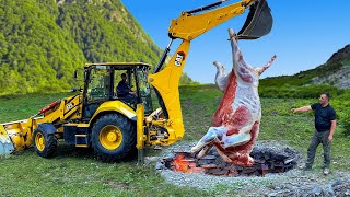 A Giant Bull Roasted Underground Only An Excavator Could Lift It [upl. by Anirhtak]