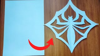 How To Make Spider With Paper Cutting  How To Cut Paper Spider Web  Easy Origami  Halloween decor [upl. by Chandos]