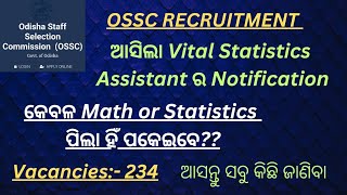 OSSC VITAL STATISTICS ASSISTANT RECRUITMENT  TOTAL VACANCIES 234 [upl. by Amaso160]