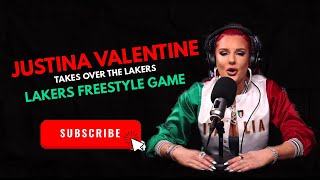 JUSTINA VALENTINE Takes Over the LAKERS FREESTYLE Game [upl. by Rothmuller]