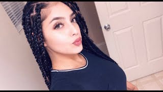 DIY BOX BRAIDS ON STRAIGHT HAIR  RUBBER BAND METHOD [upl. by Florry]