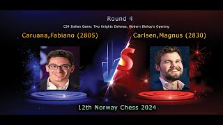 Fabiano Caruana vs Magnus Carlsen  12th Norway Chess 2024  Round 4 [upl. by Arrak]