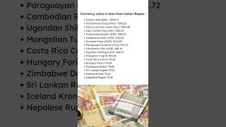 Value of Currencies less than Indian Rupee shorts shortvideo ytshortsindia dollar [upl. by Urbai]