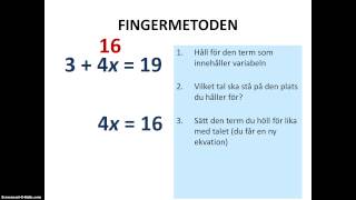 Ekvationslösning fingermetoden [upl. by Lyrrehs]