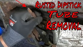 Chevy Silverado broken rusted stuck dipstick tube removal common problem [upl. by Eversole297]