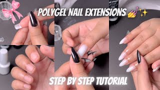 How to do polygel Nail Extensions at home🏡 Step By Step Tutorial For Polygel Nails for Beginners💅🎀 [upl. by Ellebana]