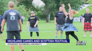 Highland Games Scottish Festival kick off in Edinboro [upl. by Ardnasirk504]