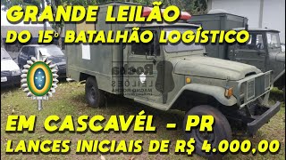 GRANDE LEILÃO DO EXERCITO  15º BATALHÃO LOGÍSTICO  PR TOYOTA BANDEIRANTES  L ROVER DEFENDER 90 [upl. by Anelyak]