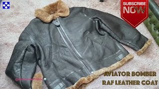 Mens Sheepskin Flying Jacket  Air force Aviator Bomber RAF Leather coat [upl. by Isolt]