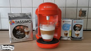 Bosch Tassimo Coffee Machine  Making a Baileys Latte Macchiato [upl. by Leamiba]