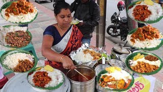 Aunty Selling Roadside Unlimited Meals  Street Food India  ChickenRiceBotiRice  Food Bandi [upl. by Ellatnahc997]