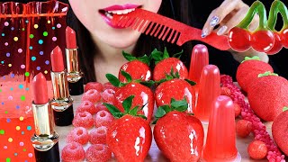 ASMR EDIBLE HAIR BRUSH KOHAKUTOU SHEET JELLY LIPSTICK STRAWBERRY TANGHULU ROPE JELLY JUICEDROPPOP [upl. by Bernadene27]