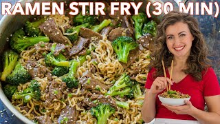 Easy BEEF and BROCCOLI RAMEN STIR FRY Recipe [upl. by Jung]