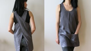 Cross back apron with pockets Japanese pinafore Crossback Sewing tutorial TOTOshopUA GRACE [upl. by Gujral]