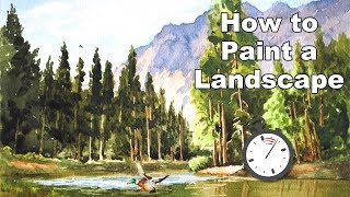 How to Paint a Landscape in Watercolor Time Lapse [upl. by Marty]