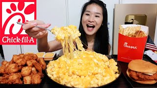 CHEESIEST MAC N CHEESE ChickFilA Cheesy Mac N Cheese Spicy Chicken Sandwich amp Nuggets Mukbang [upl. by Manolo]