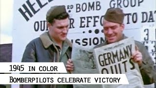 303rd Bomb Group Hells Angels celebrates German surrender 851945 [upl. by Alurd]