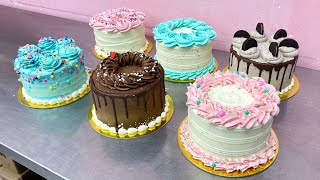 6 Simple Buttercream Cake Designs  Real Time Cake Decorating Video [upl. by Zasuwa]