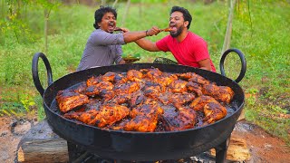 Chicken Barbecue On Pan  BBQ Chicken in Fry Pan Cooking In Village  Grandpa KItchen [upl. by Ingaberg]