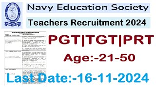 NAVY EDUCATION SOCIETY NEW TEACHERS RECRUITMENT 2024  PGT TGT PRT  AGE 50 YEARS [upl. by Noraj734]