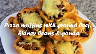 Pizza muffins with ground beef kidney beans amp gouda cheese recipe [upl. by Thorwald]