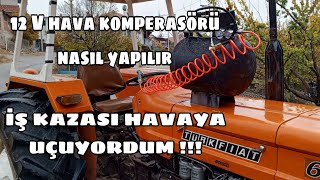 Homemade air compressor using 12v car compressor for Turkish Fiat 640 tractor  12 v hava komprasörü [upl. by Nnyltak747]