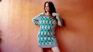 Chunky Oversized Argyle SweaterSweater Dress Part 2  The Green Marble Crochet Tutorials [upl. by Doyle]