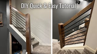 Finishing Basement 19 DIY Stair Railing  Farmhouse Iron Baluster amp Newel Post Installation [upl. by Kovacs]