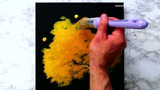 Yellow Tree on Black Canvas  Easy Oval Brush Painting Technique  for Beginners [upl. by Doreen]