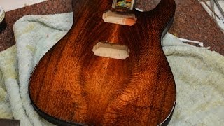 Orange Blackburst on a Lacewood Guitar Top Luthier Bursting a project [upl. by Boni859]