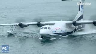 Aerial view Chinas AG600 amphibious aircraft makes maiden flight from water [upl. by Schaffer145]