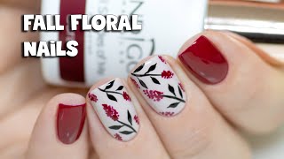 Burgundy Floral Nail Art for Fall  Indigo Nails [upl. by Amilah]