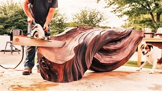 Turning a large tree stump into a work of art  The journey of a young carpenter [upl. by Etnohs]